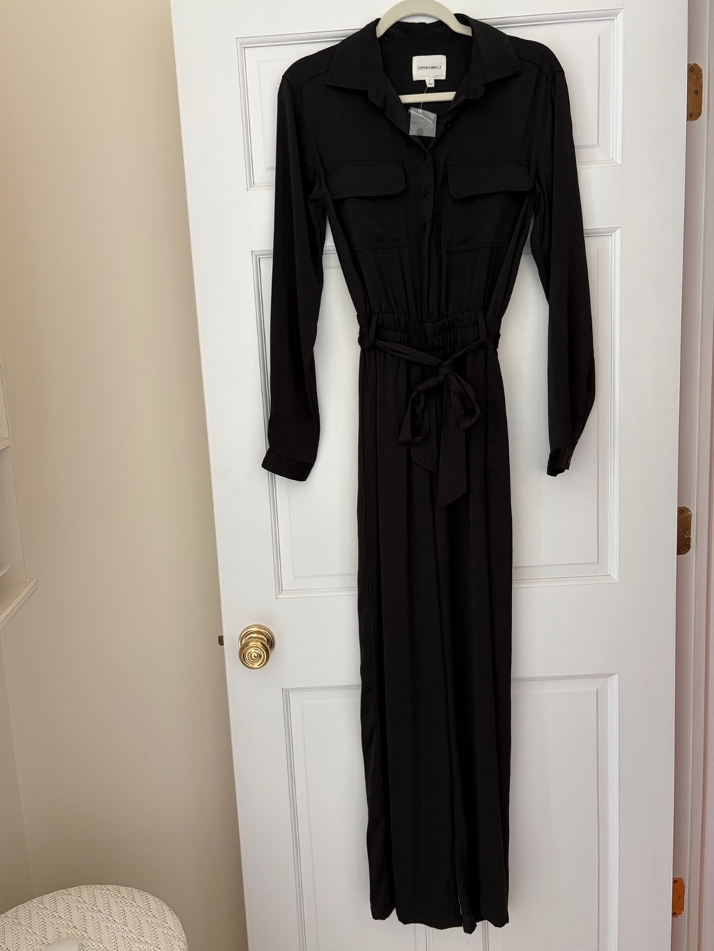 NWT Cotton Candy LA Long Sleeve Black Shirtwaist Jumpsuit with Tie Waist